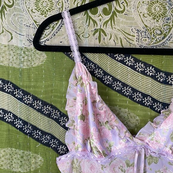 RARE Y2K Victoria's Secret Purple Floral Chiffon Babydoll Mini Dress Size Medium - Picture 5 of 16